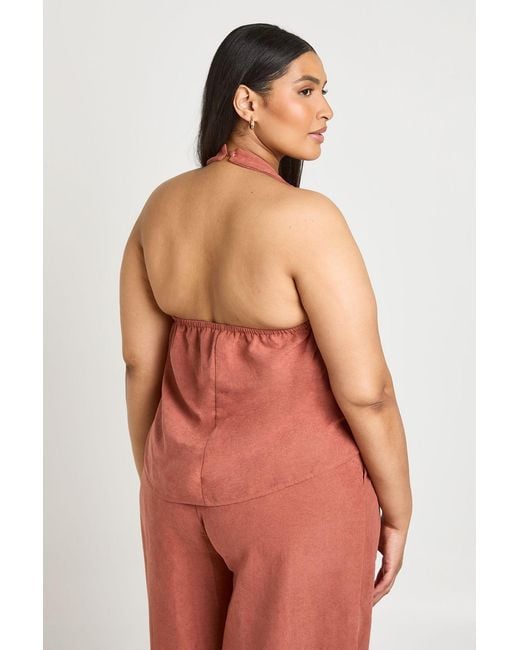 Boohoo Red Plus Peached Halter Cowl Neck Top