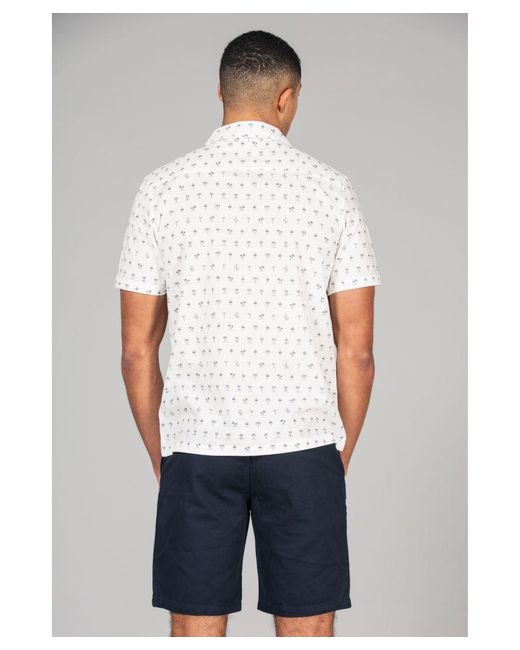 Kensington Eastside White Cotton Short Sleeve Button-Up Printed Shirt for men