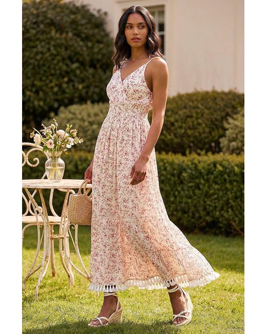 Roman Pink Ditsy Floral Print V-Neck Maxi Dress