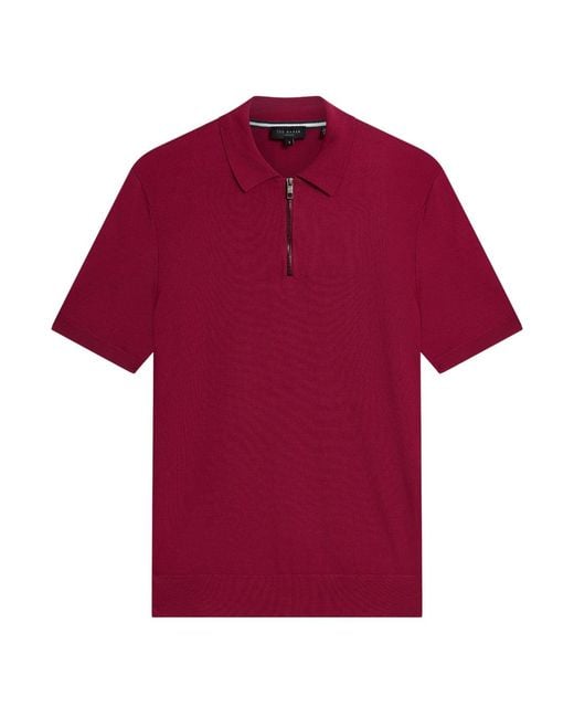 Ted Baker Red Mmk Daldin Ss Rayon Zip Polo Shirt for men