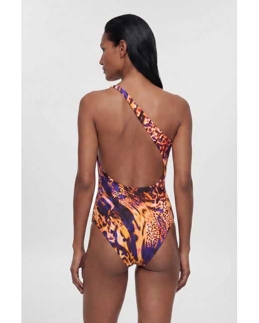 Karen Millen Red Abstract Animal One Shoulder Swimsuit