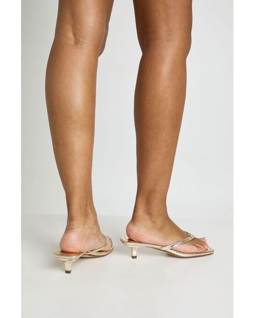 Boohoo Metallic Wide Fit Snake Square Toe Kitten Heel Toe Post Mules