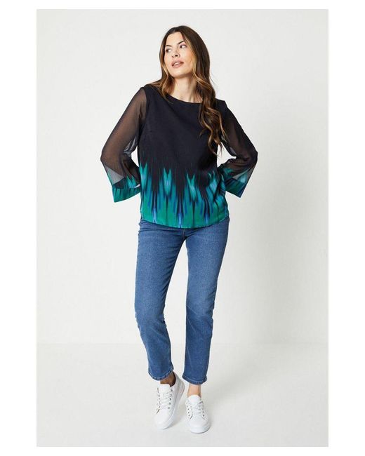 Wallis Blue Ombre Print Chiffon Top