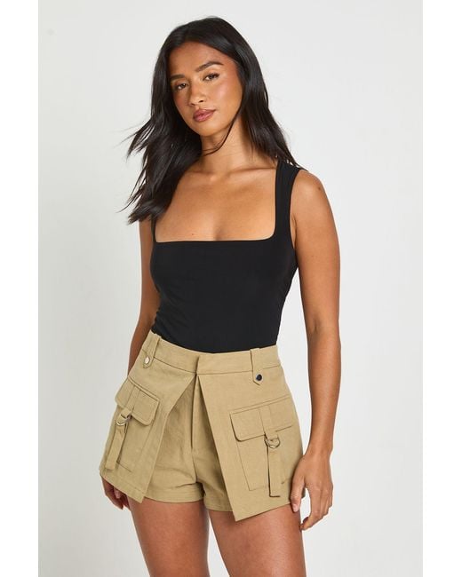 Boohoo Black Petite Double Layer Slinky Square Neck Sleeveless Bodysuit
