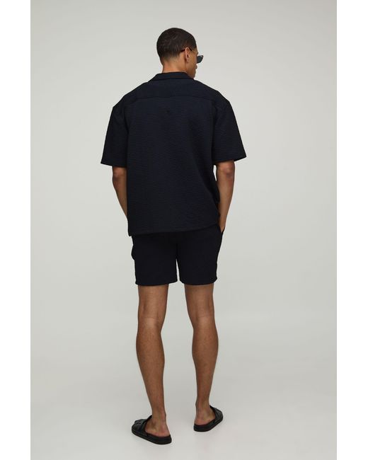 BoohooMAN Blue Short Sleeve Oversized Diamond Stretch Shirt & Short Set for men
