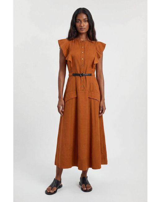 Karen Millen Brown Petite Viscose Linen Woven Halter Neck Midi Dress