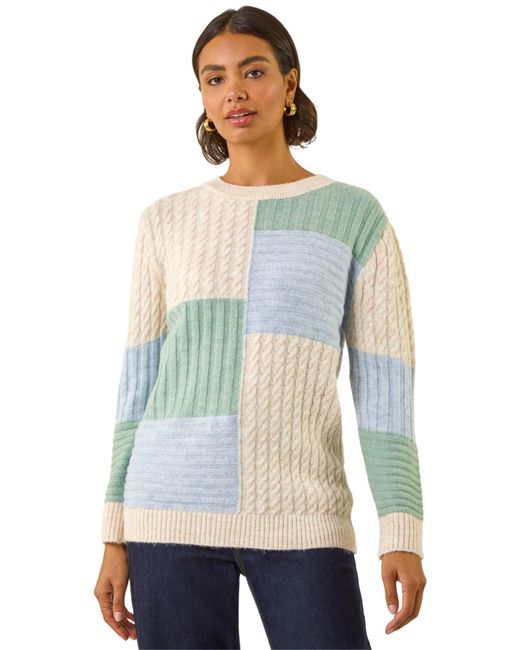 Roman White Colour Block Cable Knit Jumper
