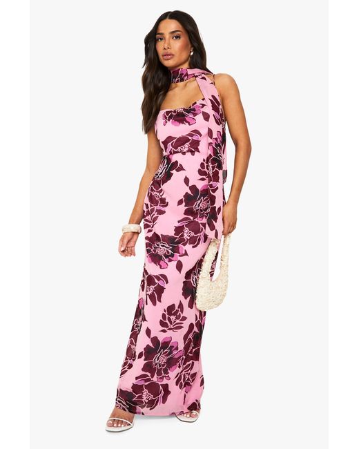Boohoo Red Petite Floral Cowl Neck Maxi Slip Dress