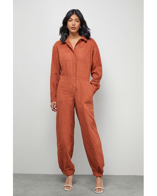 Warehouse Red Peach Satin Utility Boilersuit Jumpsuit