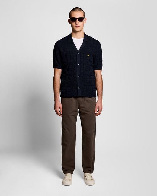 Lyle & Scott Blue Revere Collar Knitted Resort Shirt for men