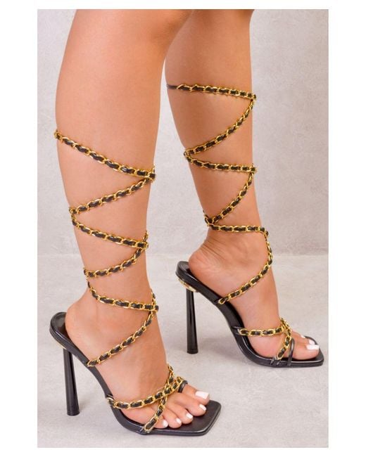 Where's That From Pink Ellie Multi Chain Strap Toe Post Lace Up Heels