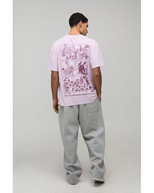 BoohooMAN Pink Washed Oversized Boxy Floral Print Extended Neck T-Shirt for men