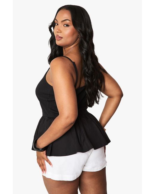 Boohoo Black Plus Fabric Mix Peplum Top