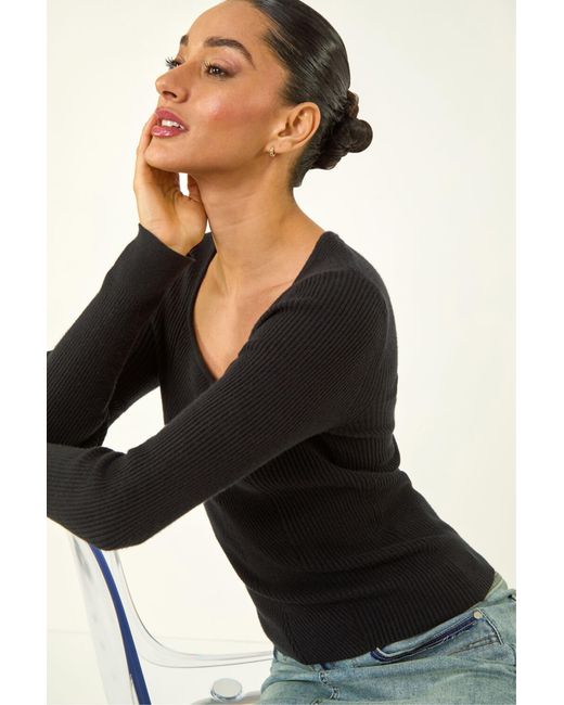 D.u.s.k Black Ribbed Knitted Top