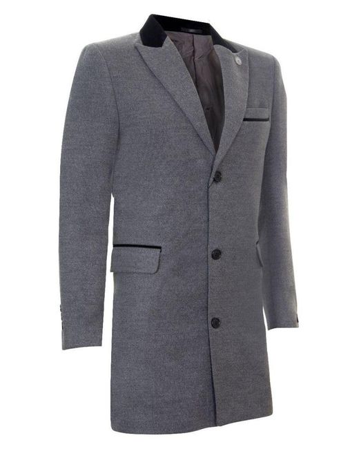 TruClothing Blue 3/4 Long Crombie Overcoat Jacket Herringbone Tweed Coat Peaky Blinder for men