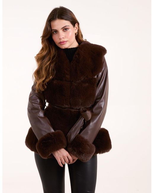 Blue Faux Hooded Faux Fur Panel Coat Blue Vanilla Panel Faux Fur