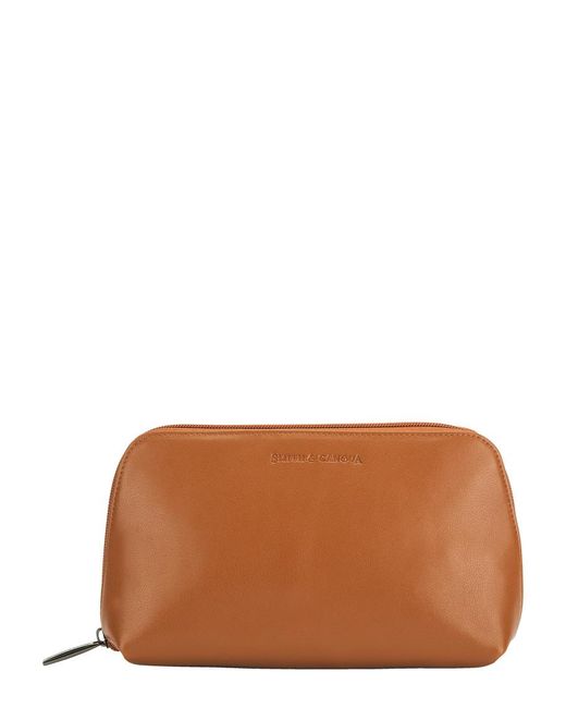 Smith & Canova Brown Soft Grain Leather Zip Top Cosmetic Bag