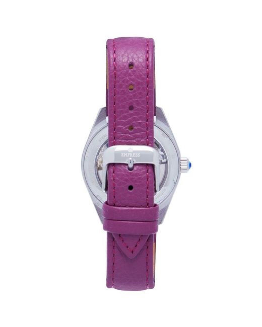 Empress Purple Magnolia Automatic Mop Skeleton Dial Leather-Band Watch