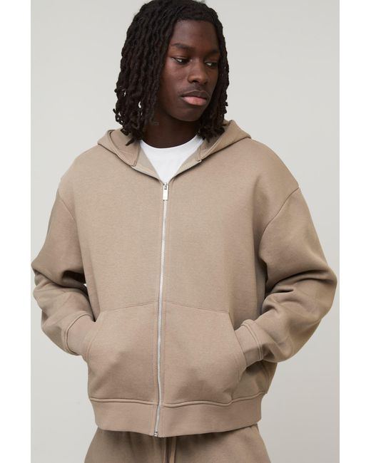 BoohooMAN Natural Basic Oversized Boxy Zip Through Hoodie for men