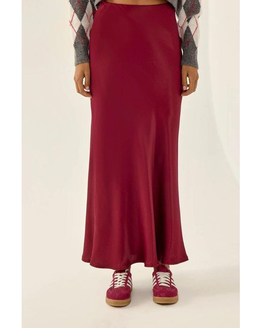 Hiccup Red Satin Maxi Skirt