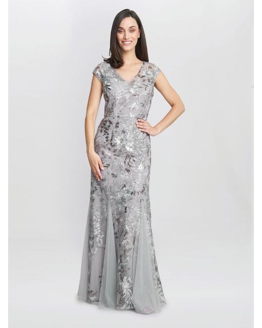 Gina Bacconi White Caitlin Sleeveless Maxi Fit And Flare Sequin Gown