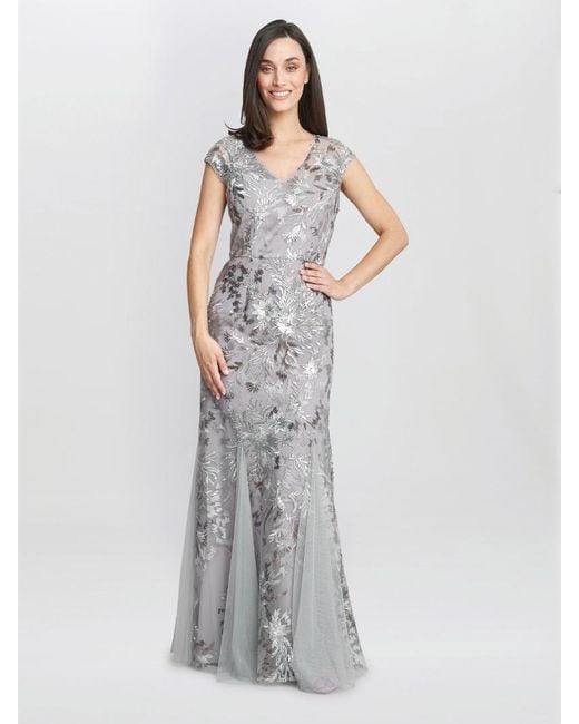 Gina Bacconi White Caitlin Sleeveless Maxi Fit And Flare Sequin Gown