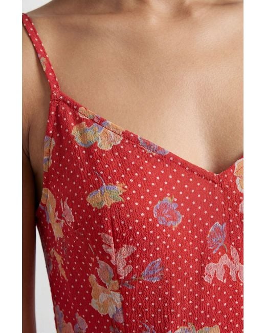 Warehouse Red Floral And Spot Print Cowl Back Maxi Slip Dress