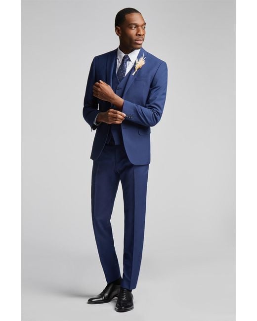 Antique Rogue Blue Single Breasted Long Sleeve Two Button Tailored Suit Jacket for men