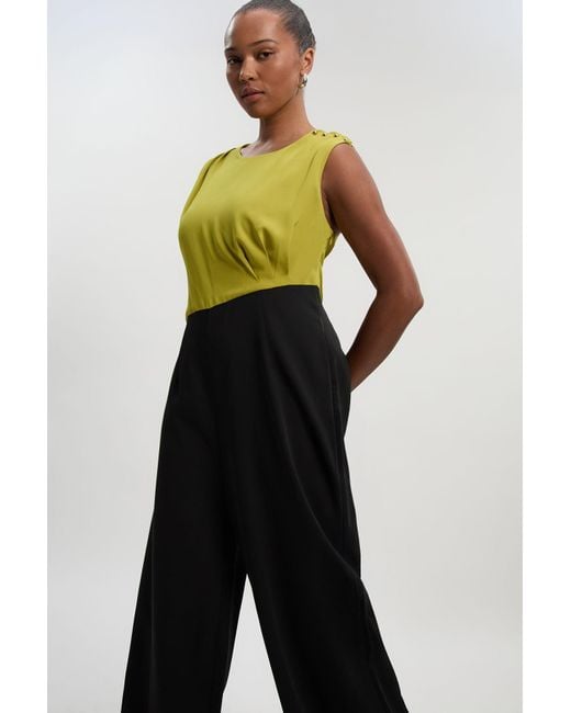 Karen Millen Yellow Plus Size Soft Tailored Asymmetric Neck Wide Leg Jumpsuit
