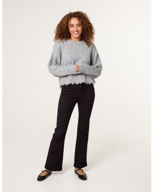 Blue Vanilla Gray Lace Detailed Crew Neck Jumper