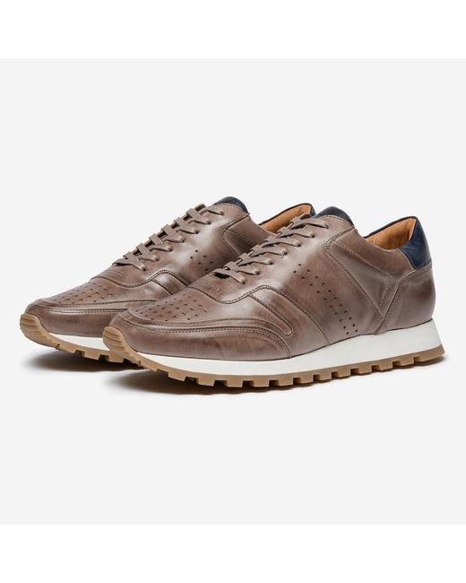 Oliver Sweeney Brown Hand Finished Calf Leather Retro Trainers for men