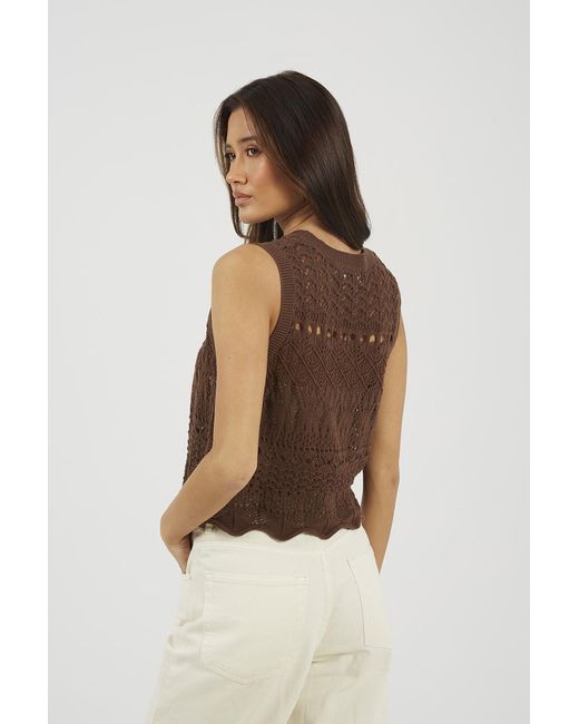 Brave Soul Natural Crew Neck Pointelle Knit Tank
