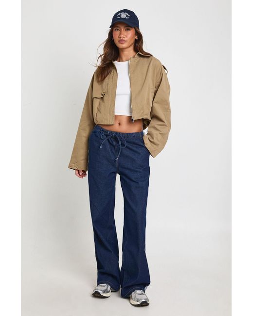 Boohoo Blue Cropped Utility Trench Jacket