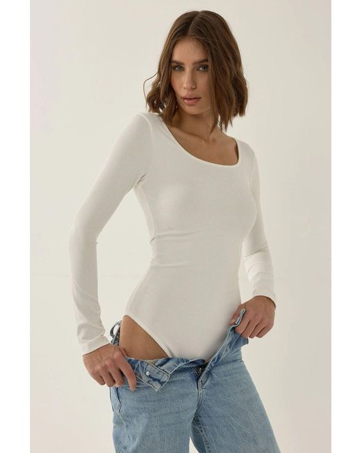 Hiccup Natural Square Neck Long Sleeve Bodysuit