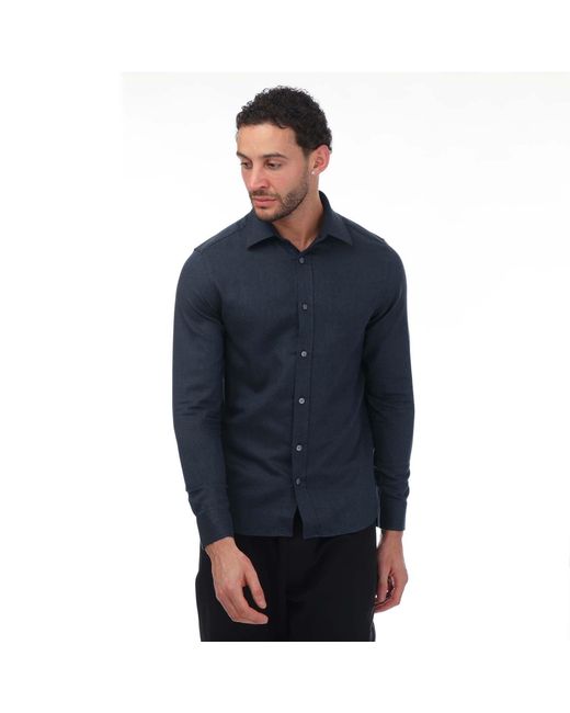 Ted Baker Blue Crotone Long Sleeve Herringbone Shirt for men