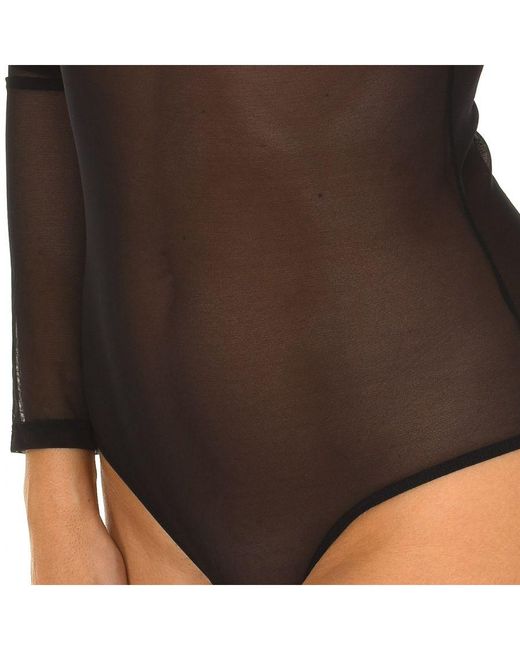 Guess Black Long Sleeve Microtulle Bodysuit