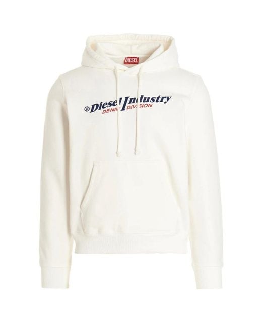 DIESEL White Industry Denim Division Design Hoodie Cotton for men
