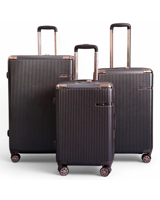 Infinity Leather Black Expandable Marron Hard Shell 8 Wheels Luggage Travel Cabin Suitcase