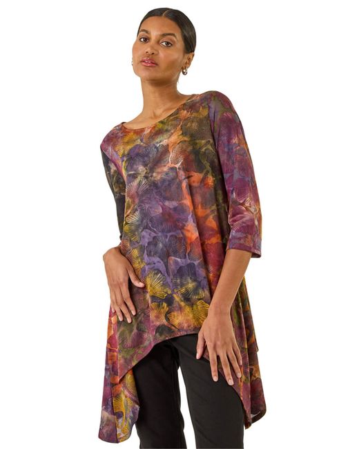 Roman Textured Print Hanky Hem Top