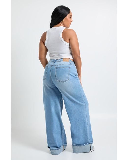 Boohoo Blue Plus Turn Up Straight Leg Jean