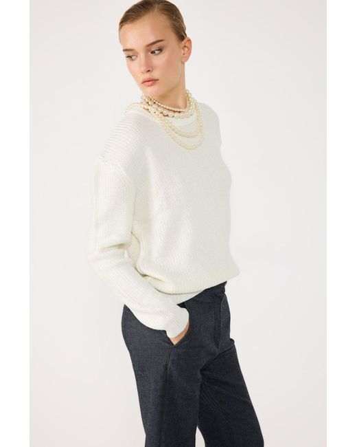 No Matter What White Metall-Detail Strickpullover, Lockere Passform