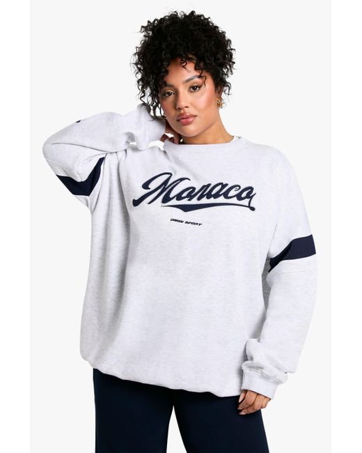 Boohoo Plus Applique Monaco Oversized Crew Neck Sweatshirt in