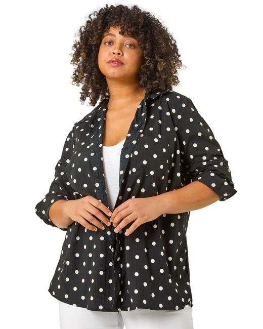 Roman Black Curve Spot Print Button Shirt