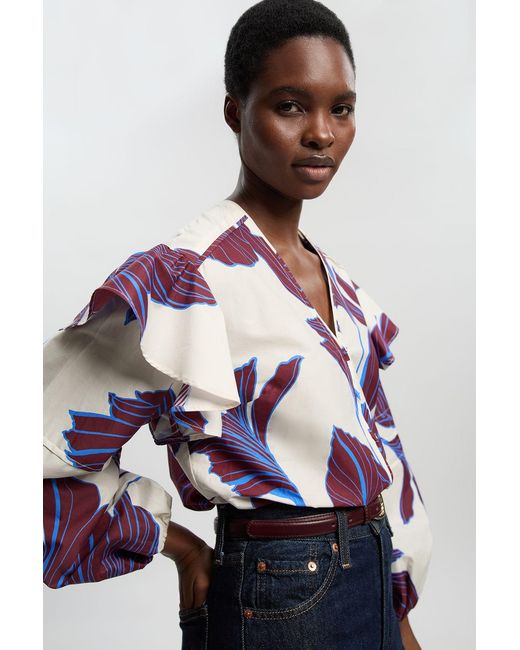 Karen Millen White Graphic Cotton Sateen Woven Shirt Viscose