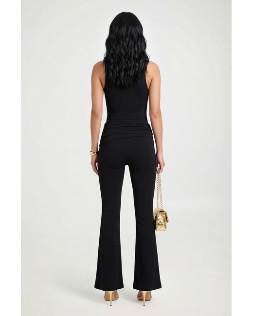 Boohoo Black Slinky Wrap Trim Detail Flare Trouser