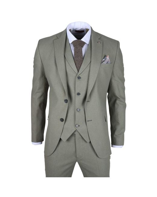 TruClothing Gray Sage Tailor Fit3 Piece Linen Summer Wedding Suit for men