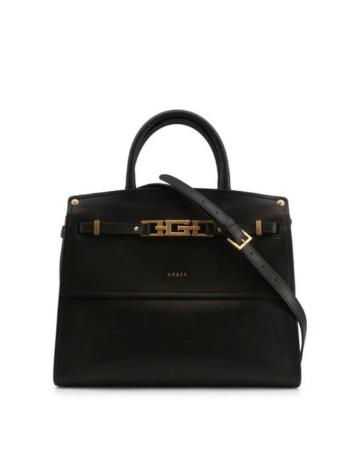 Guess Black Leather Handbag With Metallic Fastening And Removable Strap