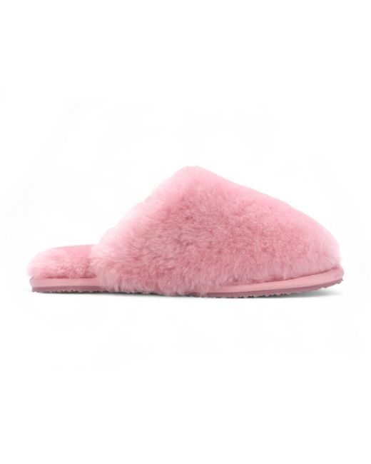 Infinity Leather Pink Sheepskin Slippers Warm Winter Fur Mule