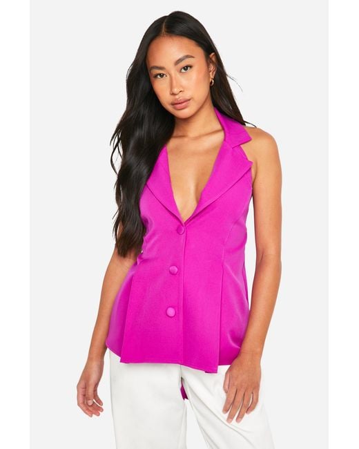Boohoo Pink Pep Hem Seam Detail Bow Back Waistcoat