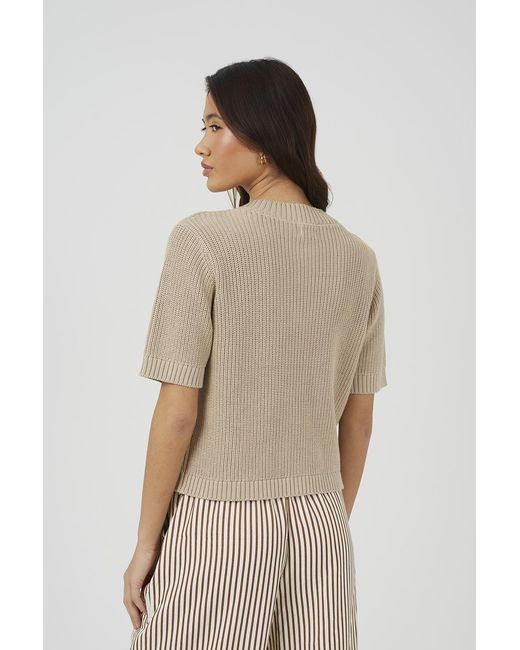 Brave Soul Natural Short Sleeve Knitted Cardigan With Starfish Buttons